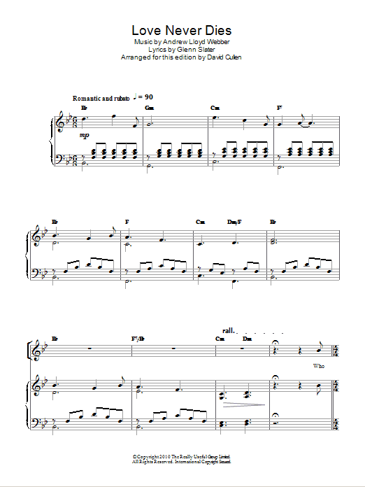 Andrew Lloyd Webber Love Never Dies sheet music notes and chords. Download Printable PDF.