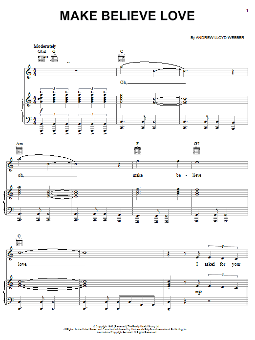 Learn to play Andrew Lloyd Webber Make Believe Love sheet music for Piano, Vocal & Guitar Chords (Right-Hand Melody) in minutes. Price: 7.8900$ Andrew Lloyd Webber Make Believe Love sheet music notes and chords arranged for Piano, Vocal & Guitar Chords (Right-Hand Melody)