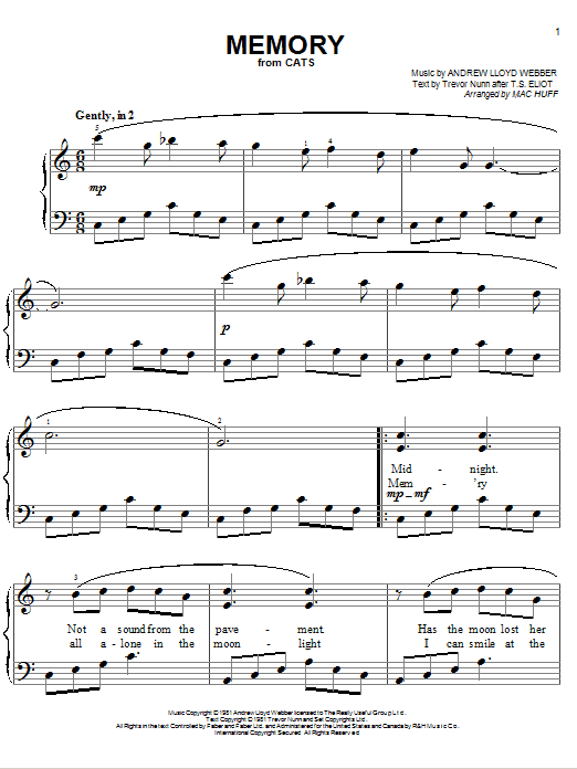 Andrew Lloyd Webber Memory (from Cats) (arr. Mac Huff) sheet music notes and chords arranged for Easy Piano