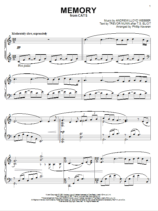 Andrew Lloyd Webber Memory (from Cats) (arr. Phillip Keveren) sheet music notes and chords arranged for Piano Solo