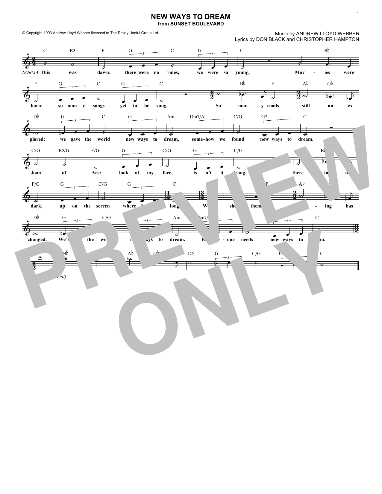 Andrew Lloyd Webber New Ways To Dream sheet music notes and chords. Download Printable PDF.