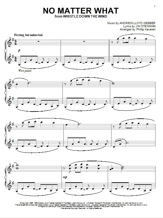 Andrew Lloyd Webber No Matter What (from Whistle Down The Wind) sheet music notes and chords. Download Printable PDF.