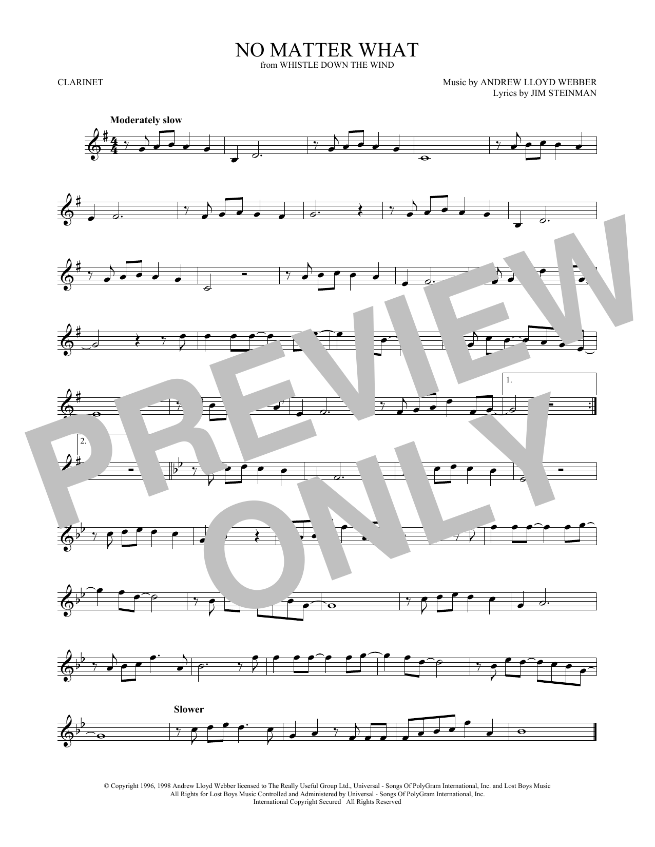 Andrew Lloyd Webber No Matter What (from Whistle Down The Wind) sheet music notes and chords. Download Printable PDF.