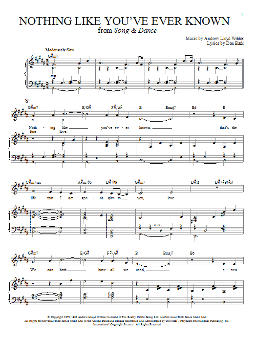 Andrew Lloyd Webber Nothing Like You've Ever Known (from Tell Me On A Sunday) sheet music notes and chords. Download Printable PDF.