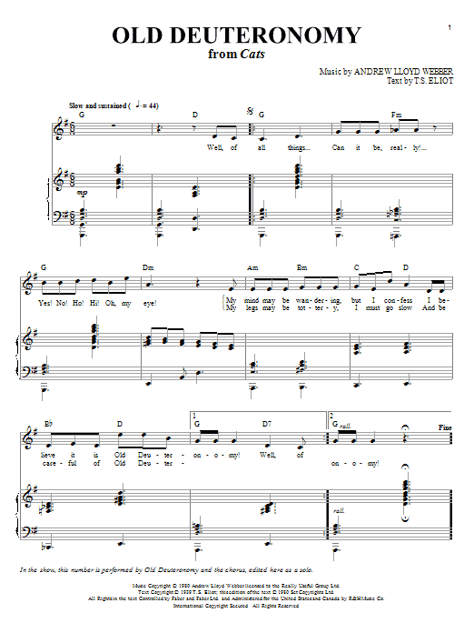 Andrew Lloyd Webber Old Deuteronomy (from Cats) sheet music notes and chords. Download Printable PDF.