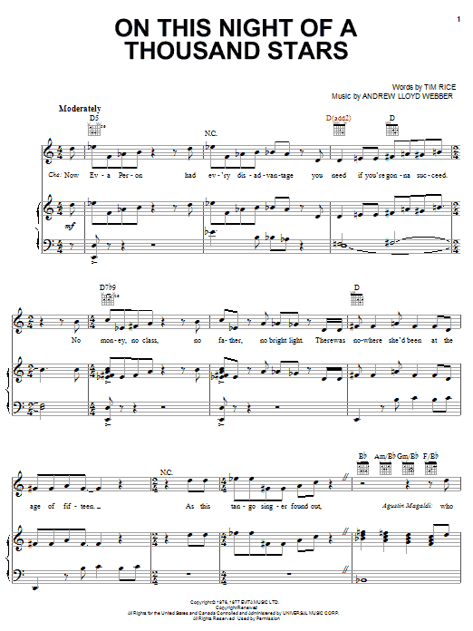 Learn to play Andrew Lloyd Webber On This Night Of A Thousand Stars sheet music for Piano, Vocal & Guitar Chords (Right-Hand Melody) in minutes. Price: 7.8900$ Andrew Lloyd Webber On This Night Of A Thousand Stars sheet music notes and chords arranged for Piano, Vocal & Guitar Chords (Right-Hand Melody)