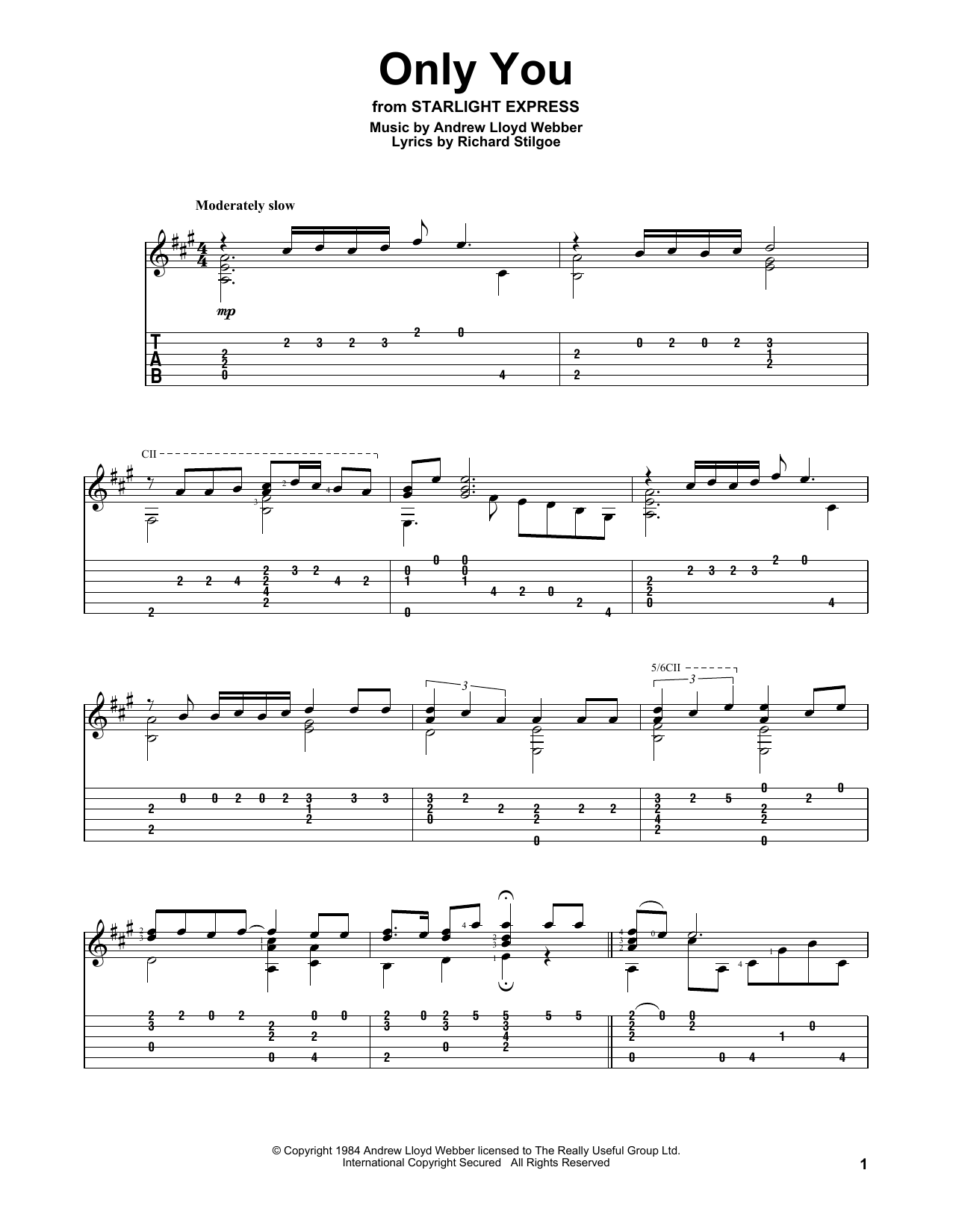 Andrew Lloyd Webber Only You sheet music notes and chords. Download Printable PDF.