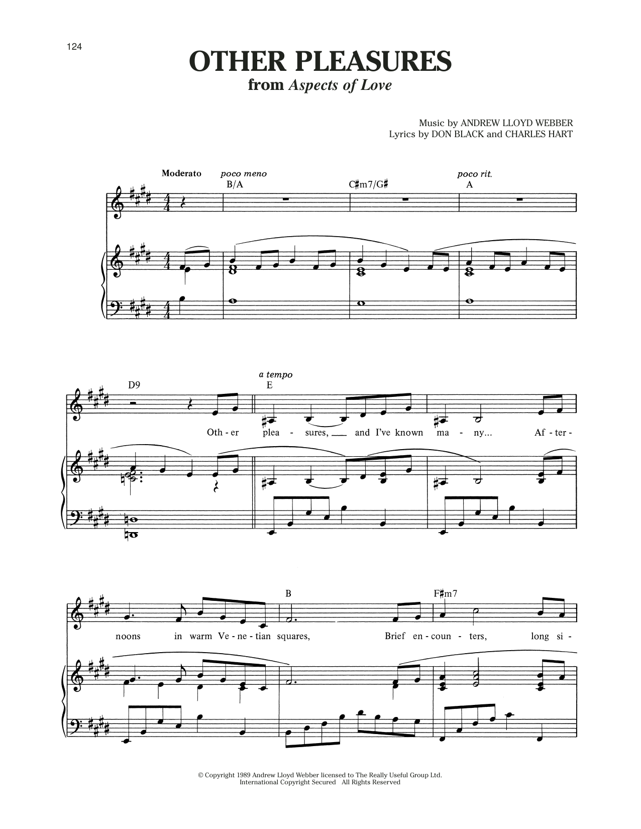 Andrew Lloyd Webber Other Pleasures (from Aspects Of Love) sheet music notes and chords arranged for Piano & Vocal