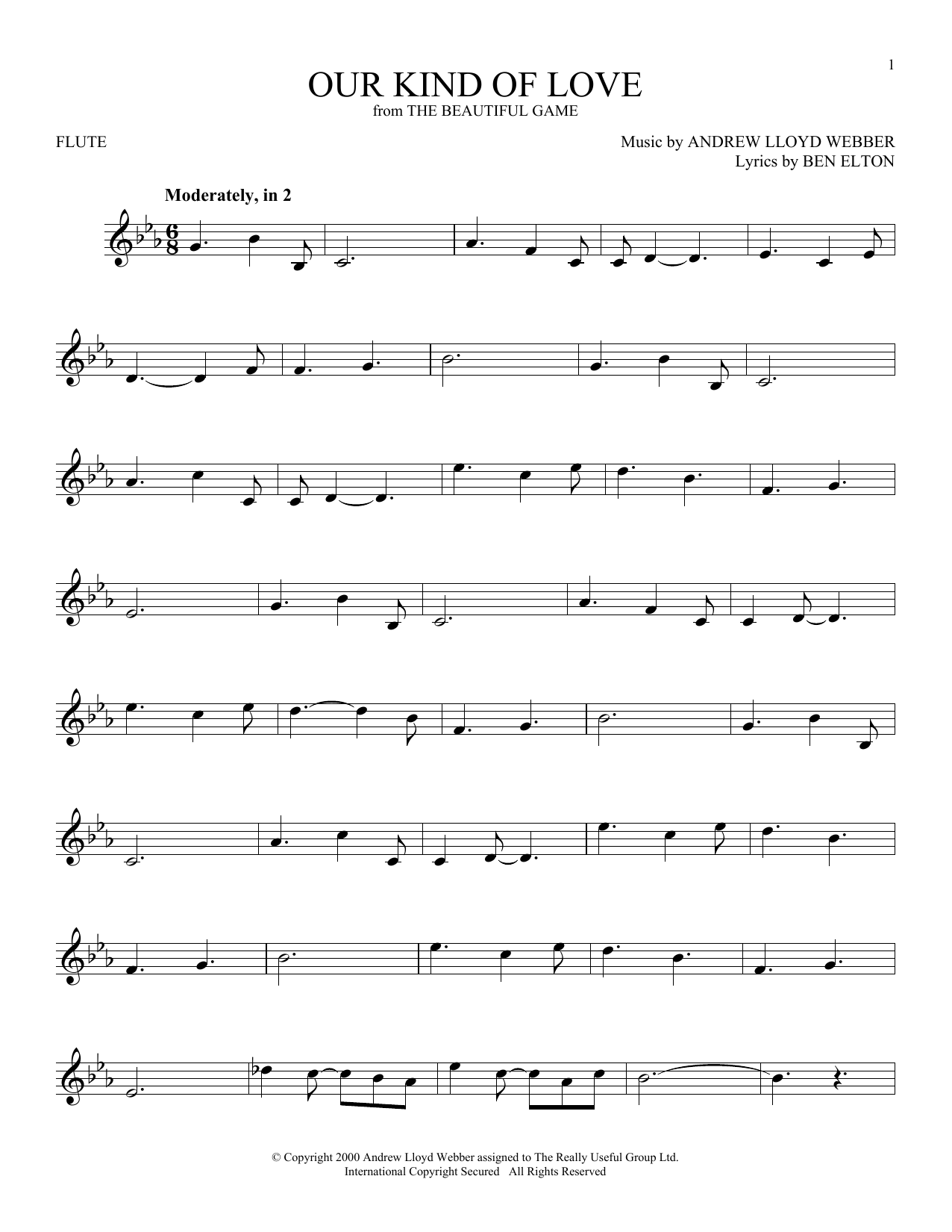 Andrew Lloyd Webber Our Kind Of Love (from The Beautiful Game) sheet music notes and chords. Download Printable PDF.