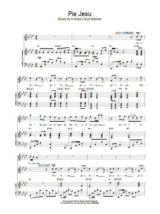 Andrew Lloyd Webber Pie Jesu (from Requiem) sheet music notes and chords arranged for Piano, Vocal & Guitar Chords