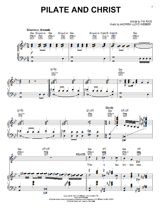 Andrew Lloyd Webber Pilate And Christ sheet music notes and chords. Download Printable PDF.