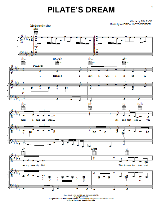 Andrew Lloyd Webber Pilate's Dream sheet music notes and chords. Download Printable PDF.