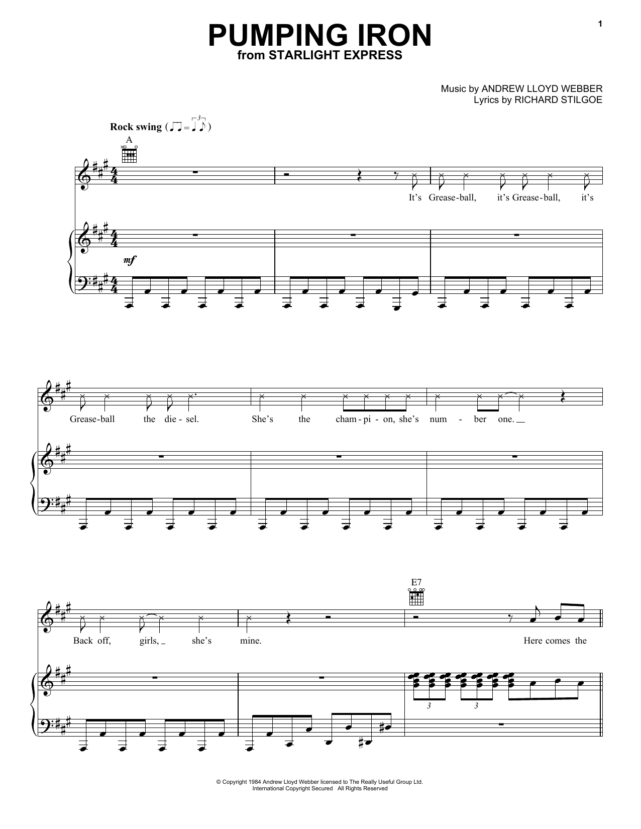 Andrew Lloyd Webber Pumping Iron (from Starlight Express) sheet music notes and chords arranged for Piano, Vocal & Guitar Chords (Right-Hand Melody)