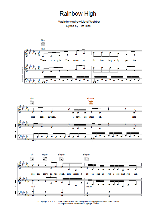 Madonna Rainbow High (from Evita) sheet music notes and chords arranged for Piano, Vocal & Guitar Chords