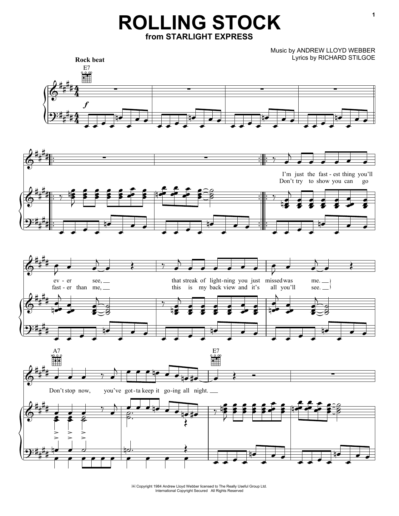 Andrew Lloyd Webber Rolling Stock (from Starlight Express) sheet music notes and chords. Download Printable PDF.