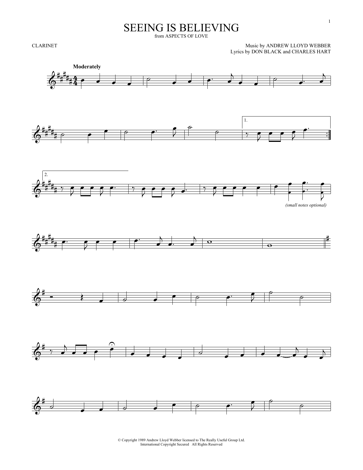 Andrew Lloyd Webber Seeing Is Believing (from Aspects of Love) sheet music notes and chords. Download Printable PDF.