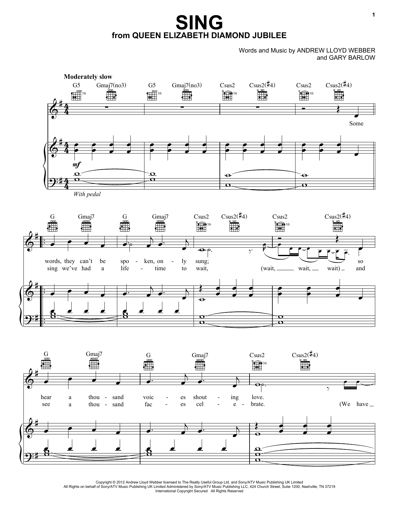 Andrew Lloyd Webber Sing sheet music notes and chords. Download Printable PDF.