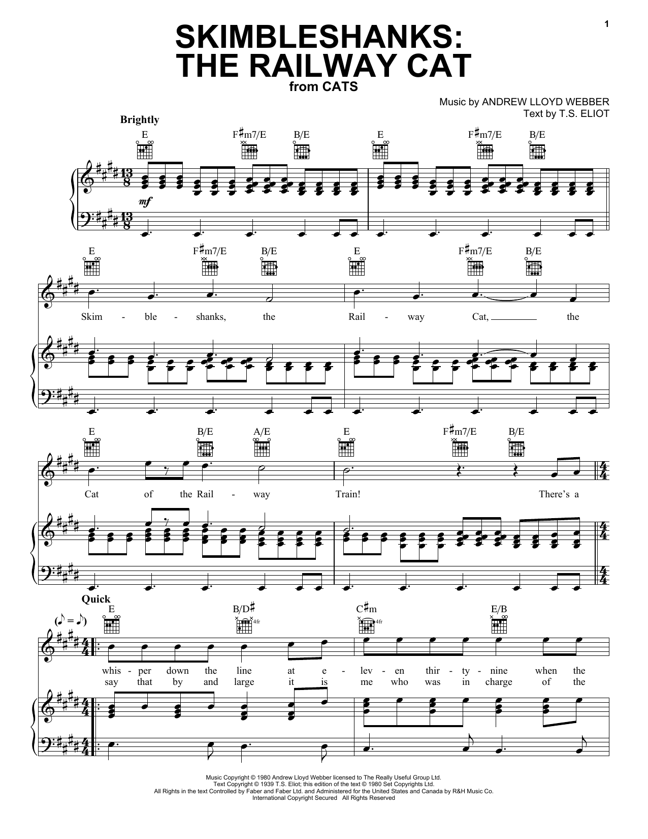 Andrew Lloyd Webber Skimbleshanks: The Railway Cat (from Cats) sheet music notes and chords. Download Printable PDF.