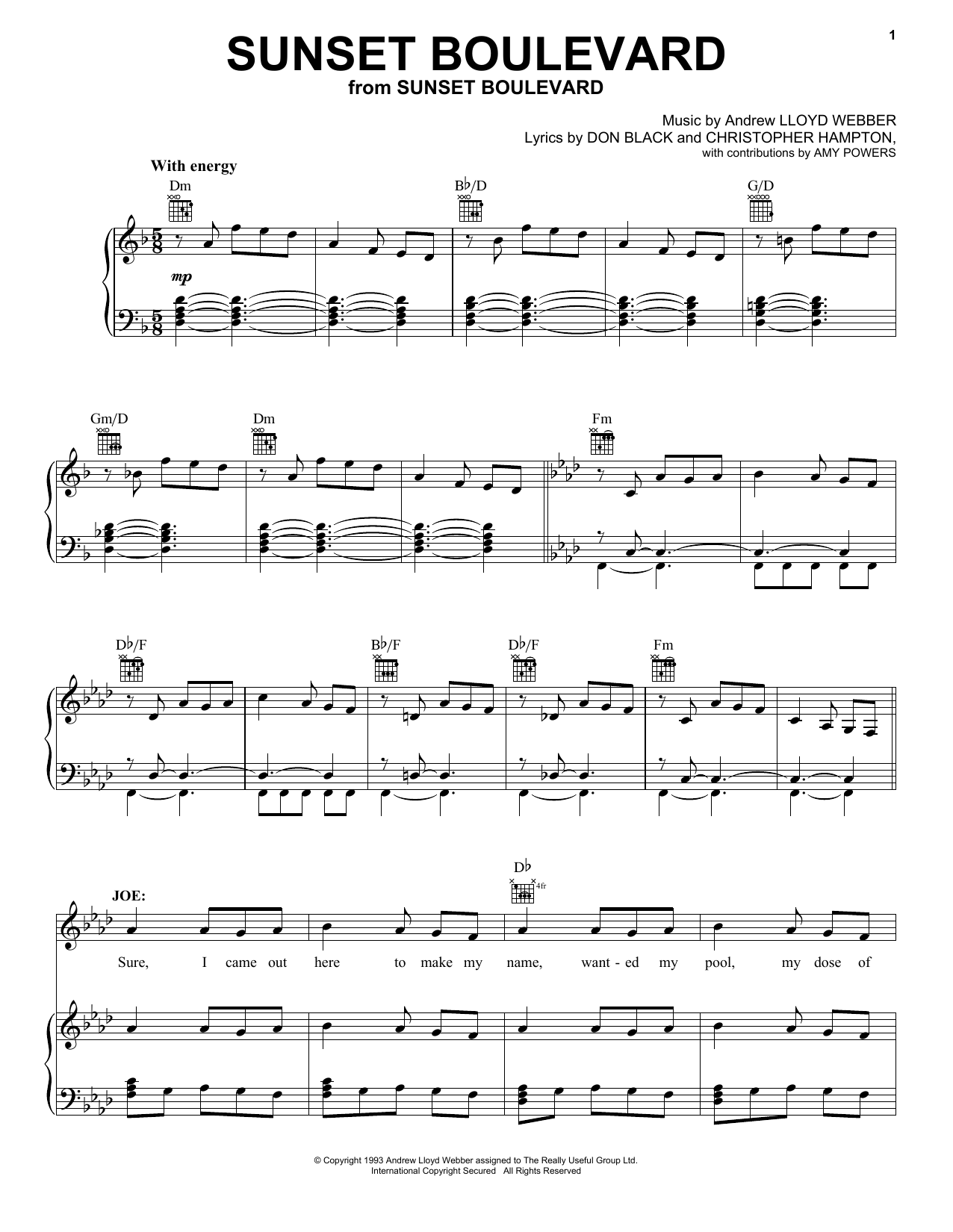 Andrew Lloyd Webber Sunset Boulevard sheet music notes and chords. Download Printable PDF.