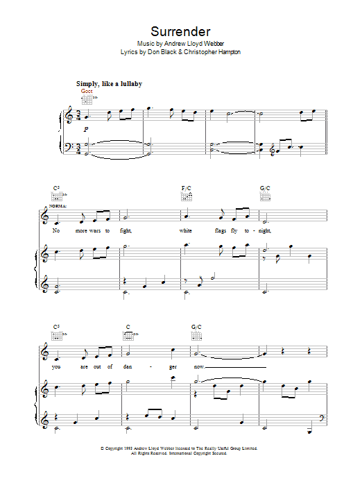 Andrew Lloyd Webber Surrender (from Sunset Boulevard) sheet music notes and chords. Download Printable PDF.