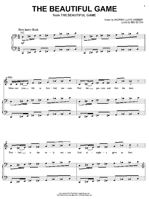Learn to play Andrew Lloyd Webber The Beautiful Game sheet music for Piano, Vocal & Guitar Chords (Right-Hand Melody) in minutes. Price: 7.8900$ Andrew Lloyd Webber The Beautiful Game sheet music notes and chords arranged for Piano, Vocal & Guitar Chords (Right-Hand Melody)