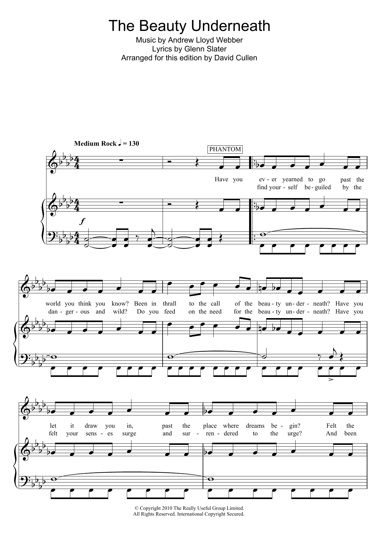 Andrew Lloyd Webber The Beauty Underneath (from Love Never Dies) sheet music notes and chords. Download Printable PDF.