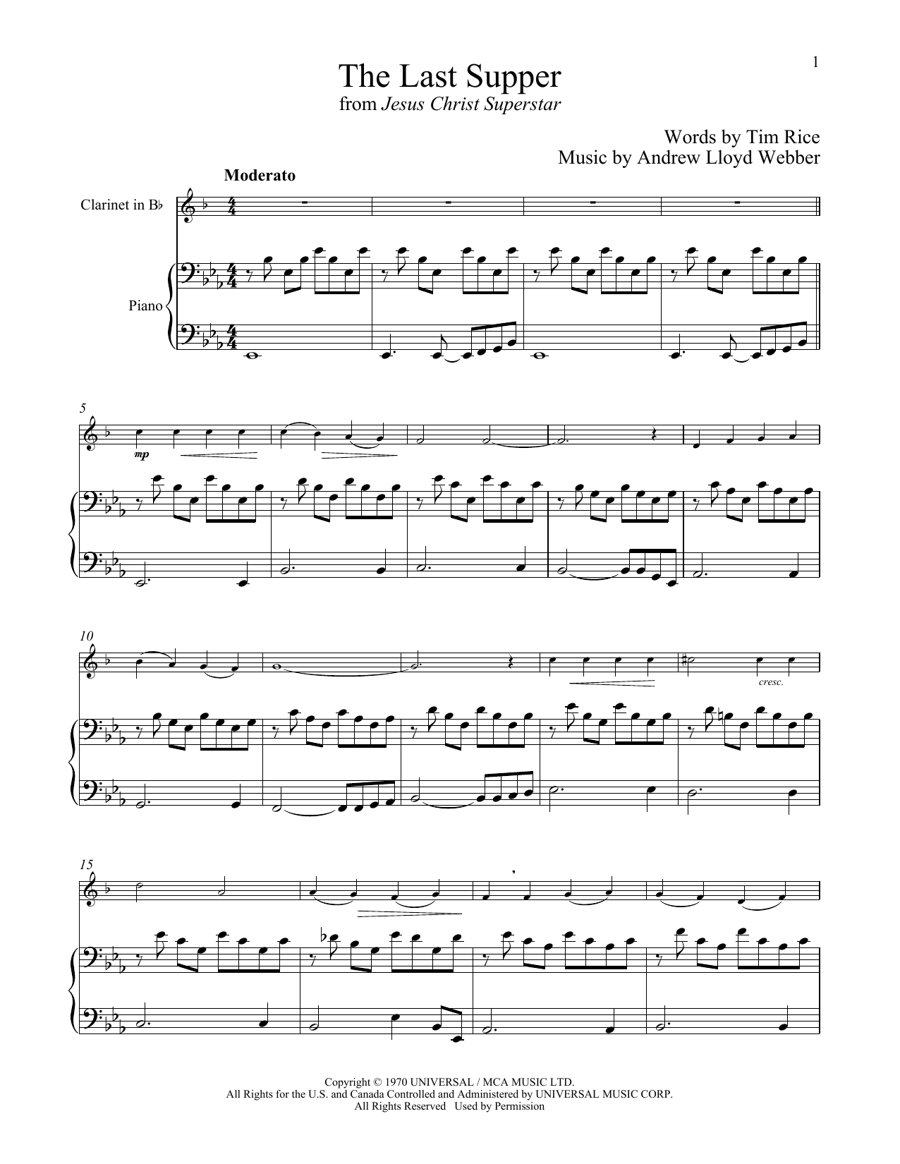 Andrew Lloyd Webber The Last Supper (from Jesus Christ Superstar) sheet music notes and chords. Download Printable PDF.