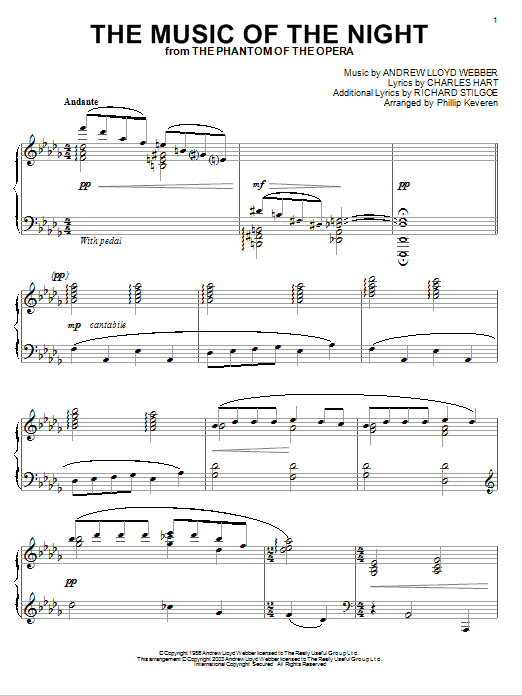 Learn to play Andrew Lloyd Webber The Music Of The Night (from The Phantom Of The Opera) sheet music for Piano Solo in minutes. Price: 7.8900$ Andrew Lloyd Webber The Music Of The Night (from The Phantom Of The Opera) sheet music notes and chords arranged for Piano Solo