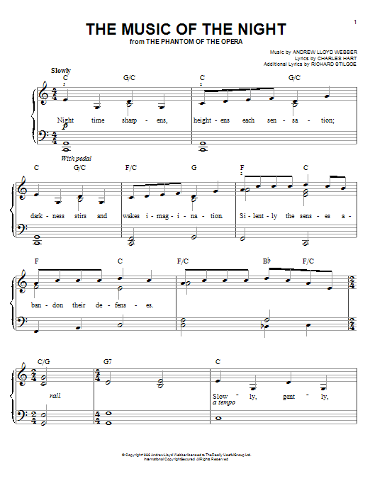 Andrew Lloyd Webber The Music Of The Night (from The Phantom Of The Opera) sheet music notes and chords. Download Printable PDF.