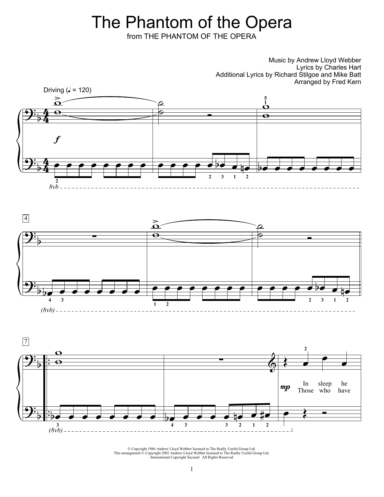 Learn to play Andrew Lloyd Webber The Phantom Of The Opera (arr. Fred Kern) sheet music for Educational Piano in minutes. Price: 6.9900$ Andrew Lloyd Webber The Phantom Of The Opera (arr. Fred Kern) sheet music notes and chords arranged for Educational Piano