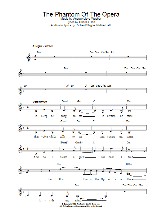 Andrew Lloyd Webber The Phantom Of The Opera sheet music notes and chords. Download Printable PDF.