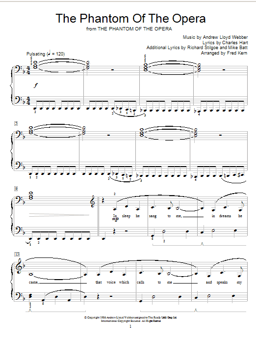 Andrew Lloyd Webber The Phantom Of The Opera sheet music notes and chords. Download Printable PDF.