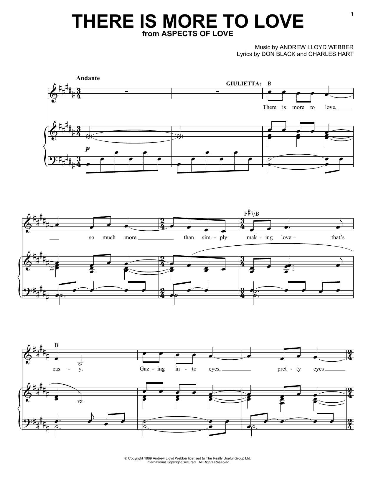 Andrew Lloyd Webber There Is More To Love sheet music notes and chords arranged for Piano & Vocal