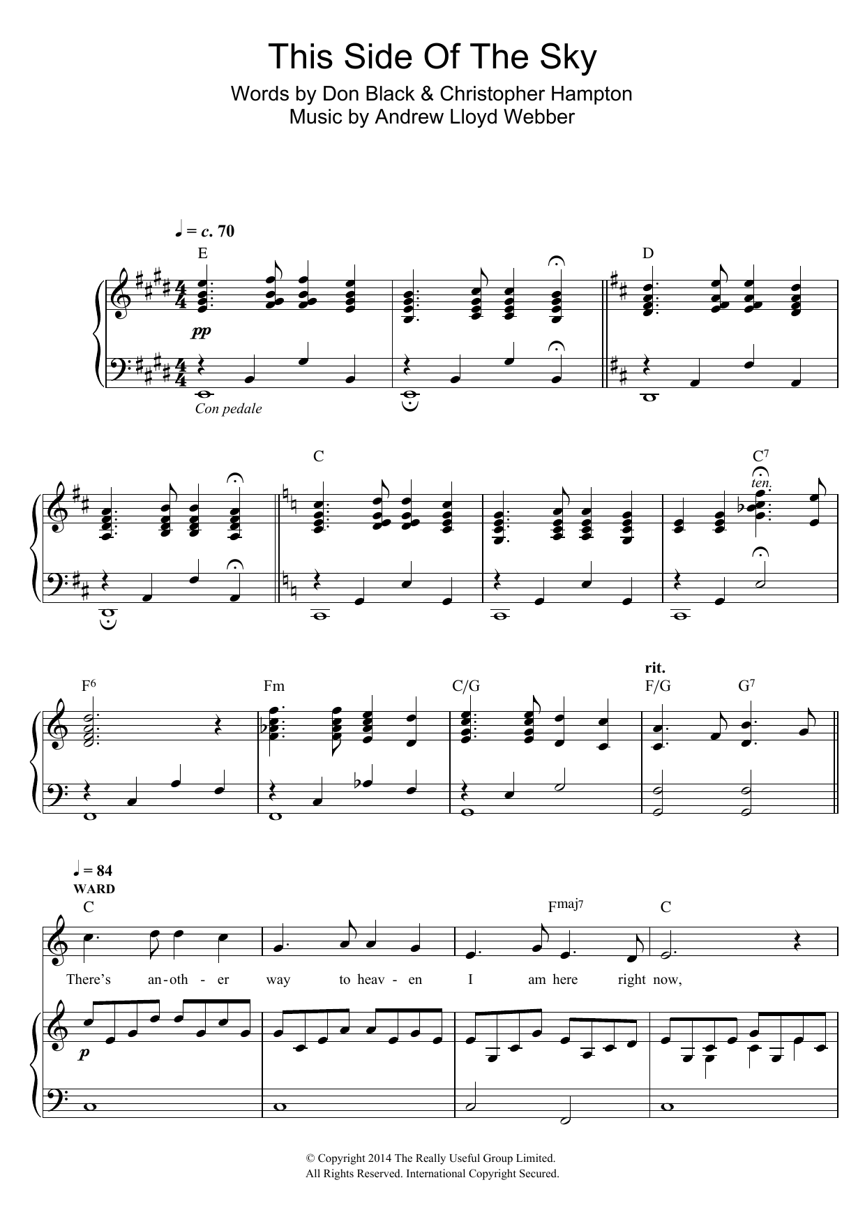 Andrew Lloyd Webber This Side Of The Sky (from 'Stephen Ward') sheet music notes and chords arranged for Piano & Vocal