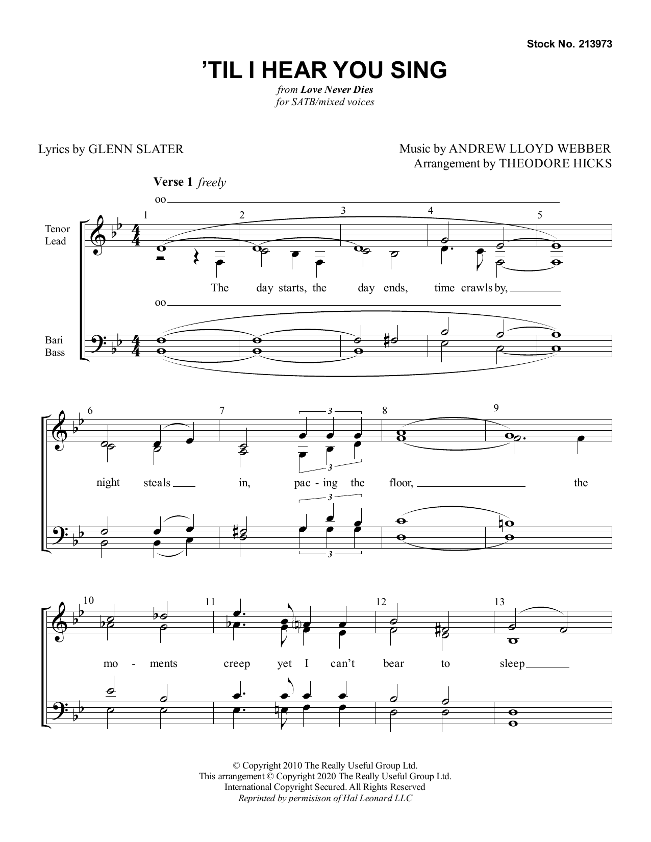 Andrew Lloyd Webber 'Til I Hear You Sing (from Love Never Dies) (arr. Theodore Hicks) sheet music notes and chords arranged for SSAA Choir