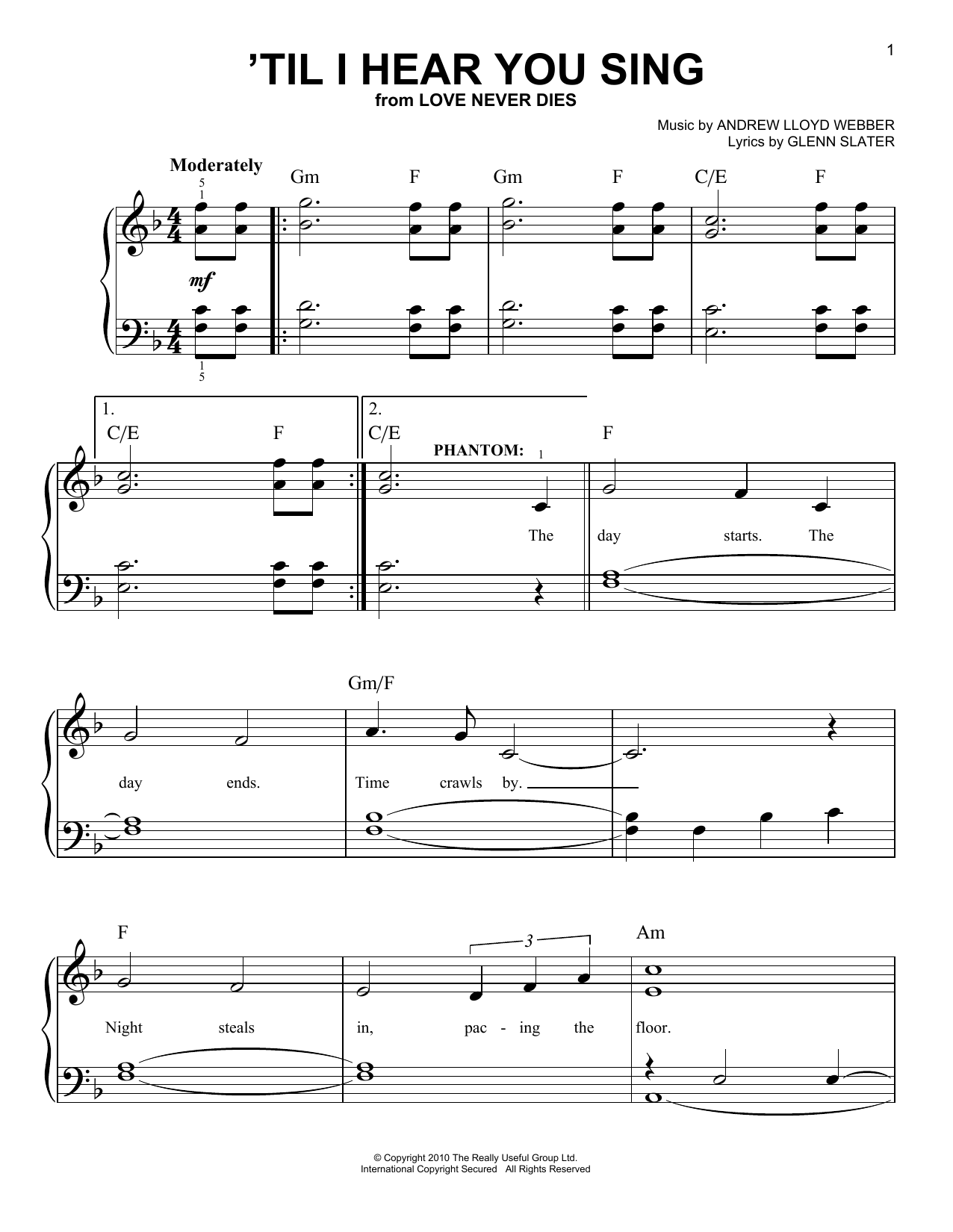 Andrew Lloyd Webber 'Til I Hear You Sing sheet music notes and chords. Download Printable PDF.