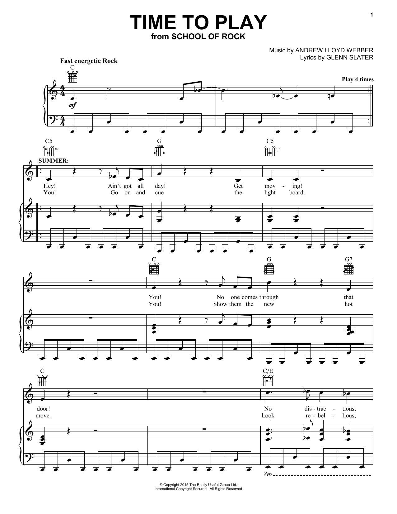 Andrew Lloyd Webber Time To Play (from School of Rock: The Musical) sheet music notes and chords. Download Printable PDF.