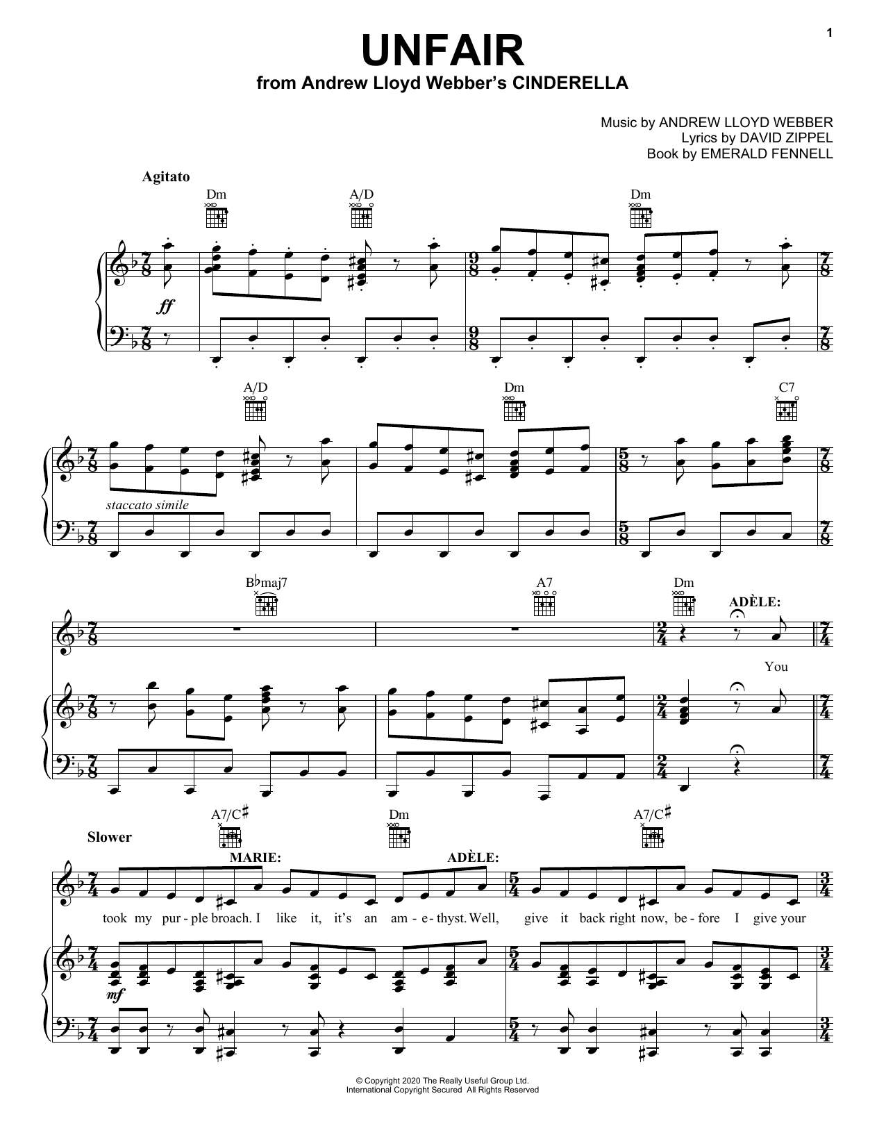 Andrew Lloyd Webber Unfair (from Andrew Lloyd Webber's Cinderella) sheet music notes and chords. Download Printable PDF.