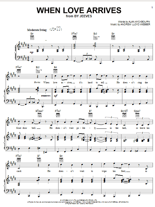 Learn to play Andrew Lloyd Webber When Love Arrives sheet music for Piano, Vocal & Guitar Chords (Right-Hand Melody) in minutes. Price: 7.8900$ Andrew Lloyd Webber When Love Arrives sheet music notes and chords arranged for Piano, Vocal & Guitar Chords (Right-Hand Melody)