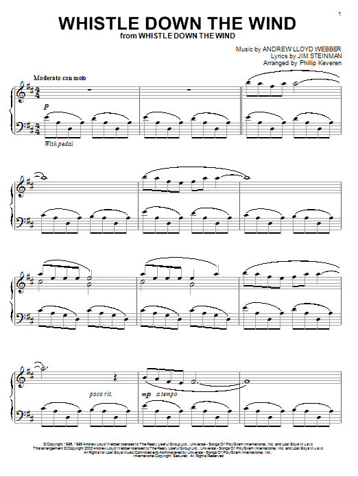 Andrew Lloyd Webber Whistle Down The Wind sheet music notes and chords arranged for Piano Solo