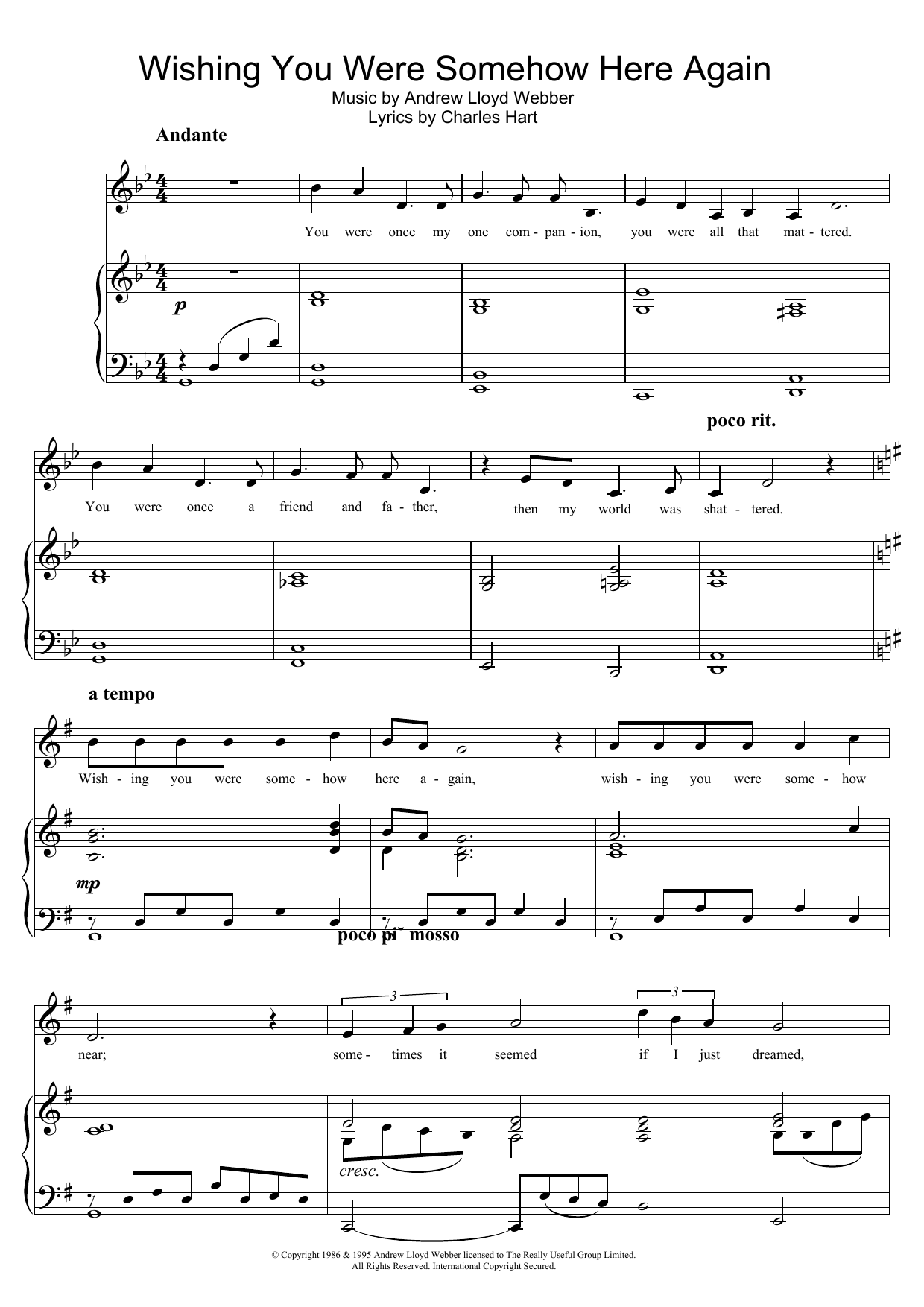 Andrew Lloyd Webber Wishing You Were Somehow Here Again (from The Phantom Of The Opera) sheet music notes and chords. Download Printable PDF.