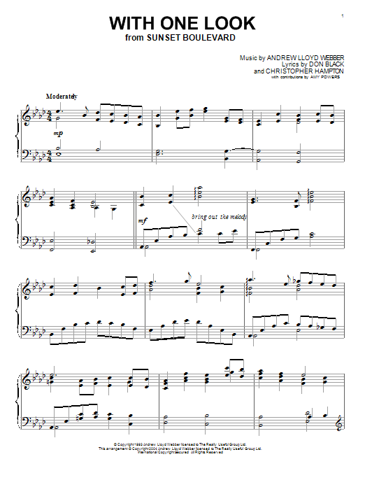 Andrew Lloyd Webber With One Look sheet music notes and chords. Download Printable PDF.