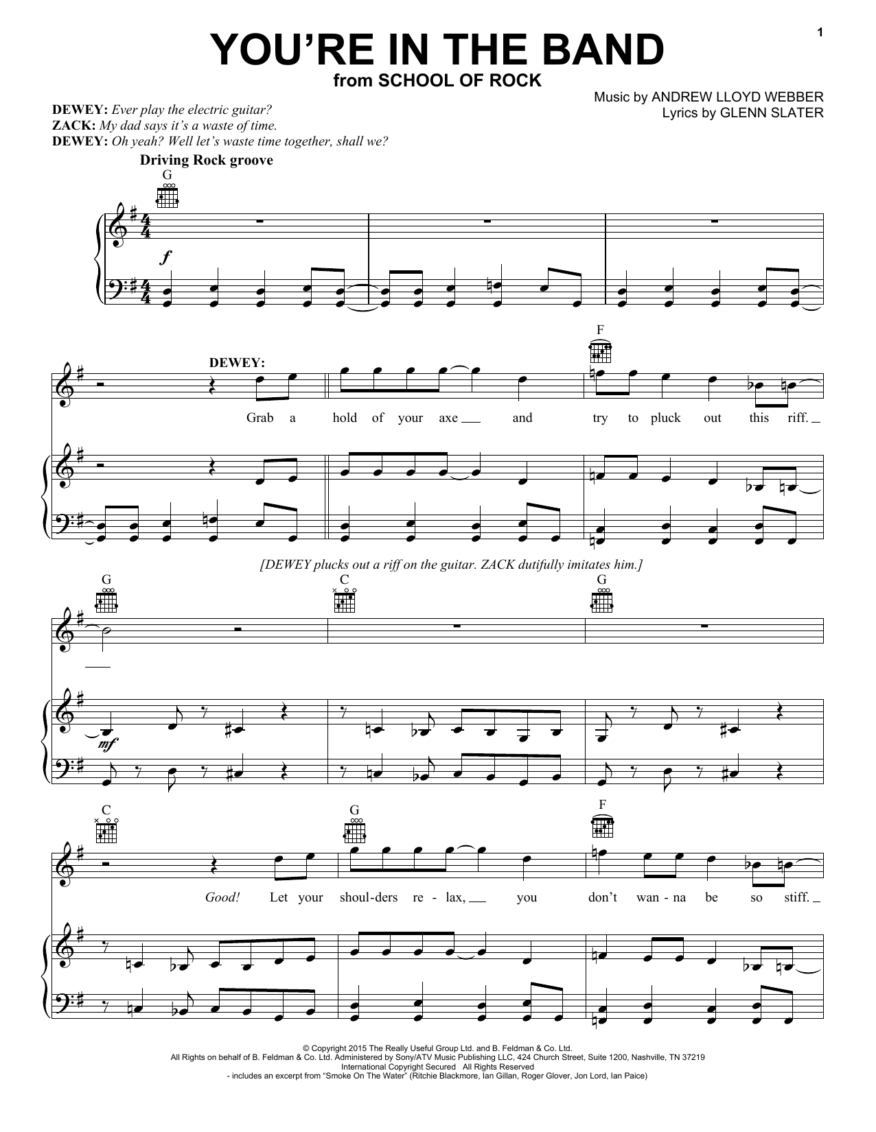 Andrew Lloyd Webber You're In The Band (from School of Rock: The Musical) sheet music notes and chords. Download Printable PDF.