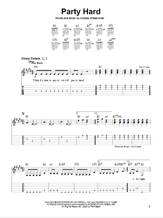 Andrew W.K. Party Hard sheet music notes and chords. Download Printable PDF.