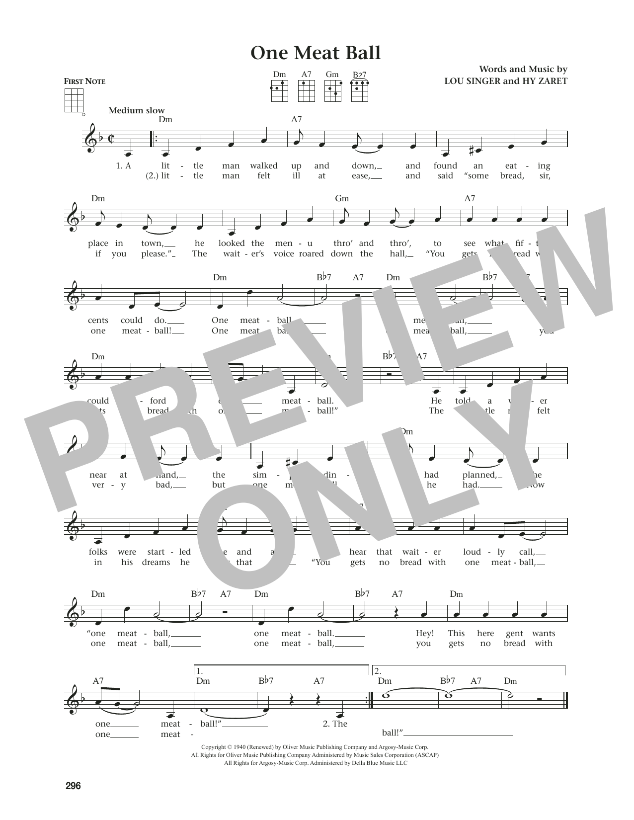 Andrews Sisters One Meat Ball (from The Daily Ukulele) (arr. Jim Beloff) sheet music notes and chords. Download Printable PDF.