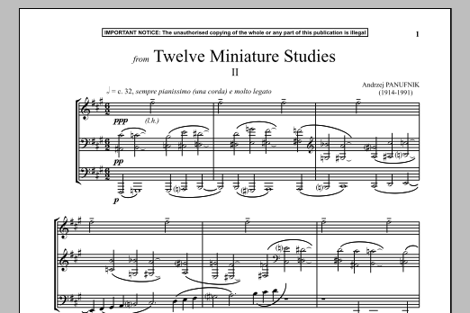 Learn to play Andrzej Panufnik Twelve Miniature Studies, II. sheet music for Piano Solo in minutes. Price: 7.8900$ Andrzej Panufnik Twelve Miniature Studies, II. sheet music notes and chords arranged for Piano Solo