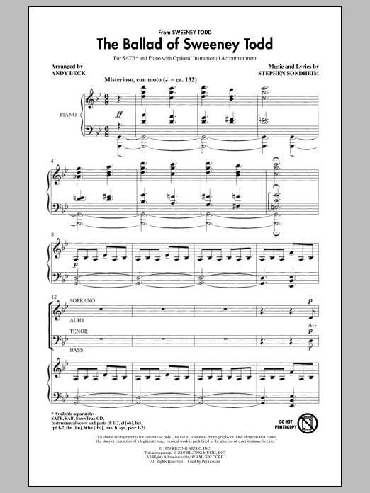 Andy Beck The Ballad Of Sweeney Todd sheet music notes and chords arranged for SATB Choir