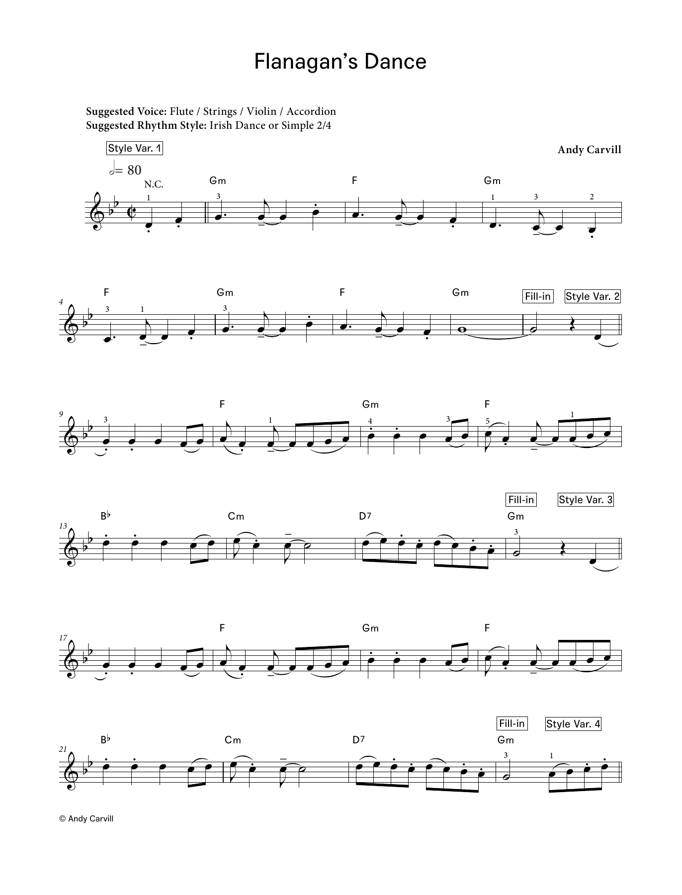 Andy Carvill Flanagan's Dance (LCME Electronic Keyboard Grade 3 List A) sheet music notes and chords. Download Printable PDF.