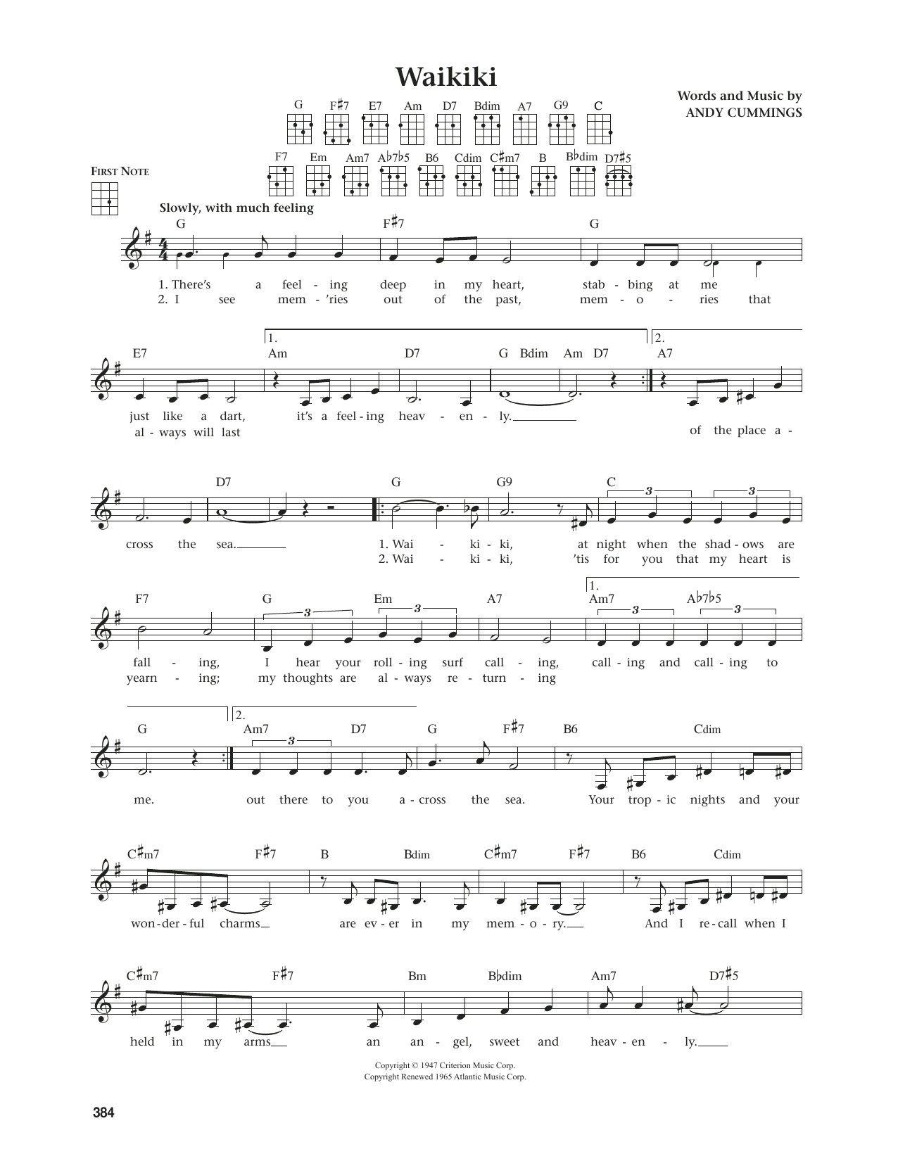 Andy Cummings Waikiki (from The Daily Ukulele) (arr. Jim Beloff) sheet music notes and chords. Download Printable PDF.