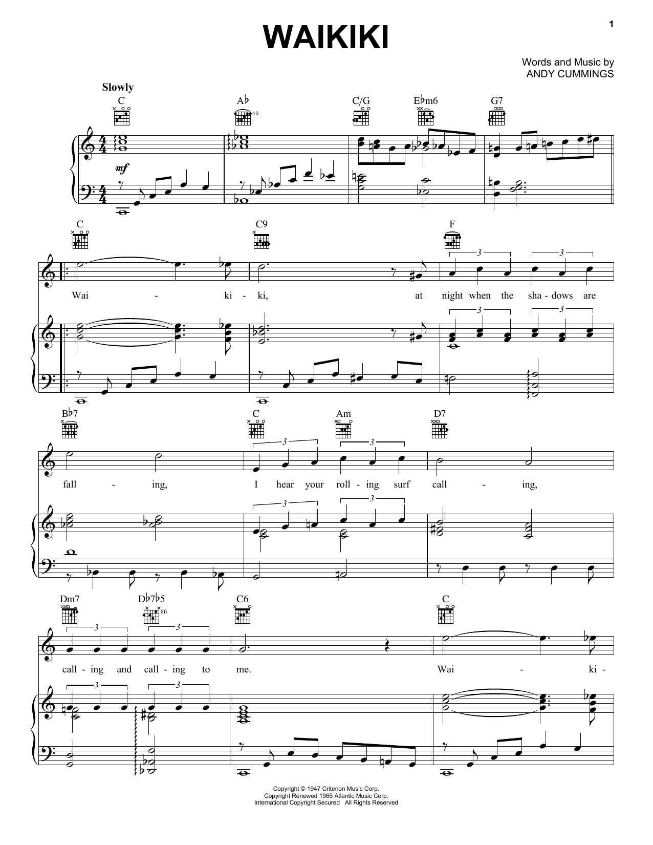 Andy Cummings Waikiki sheet music notes and chords. Download Printable PDF.